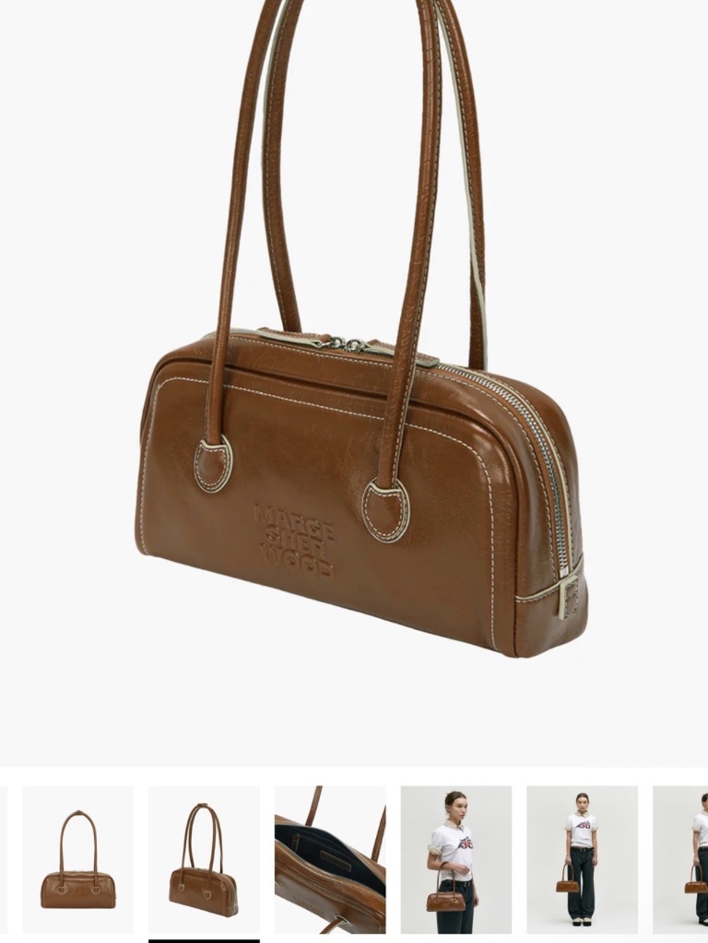 Authentic Marge Sherwood Soft Boston EW Bag Brown Crinkle Leather